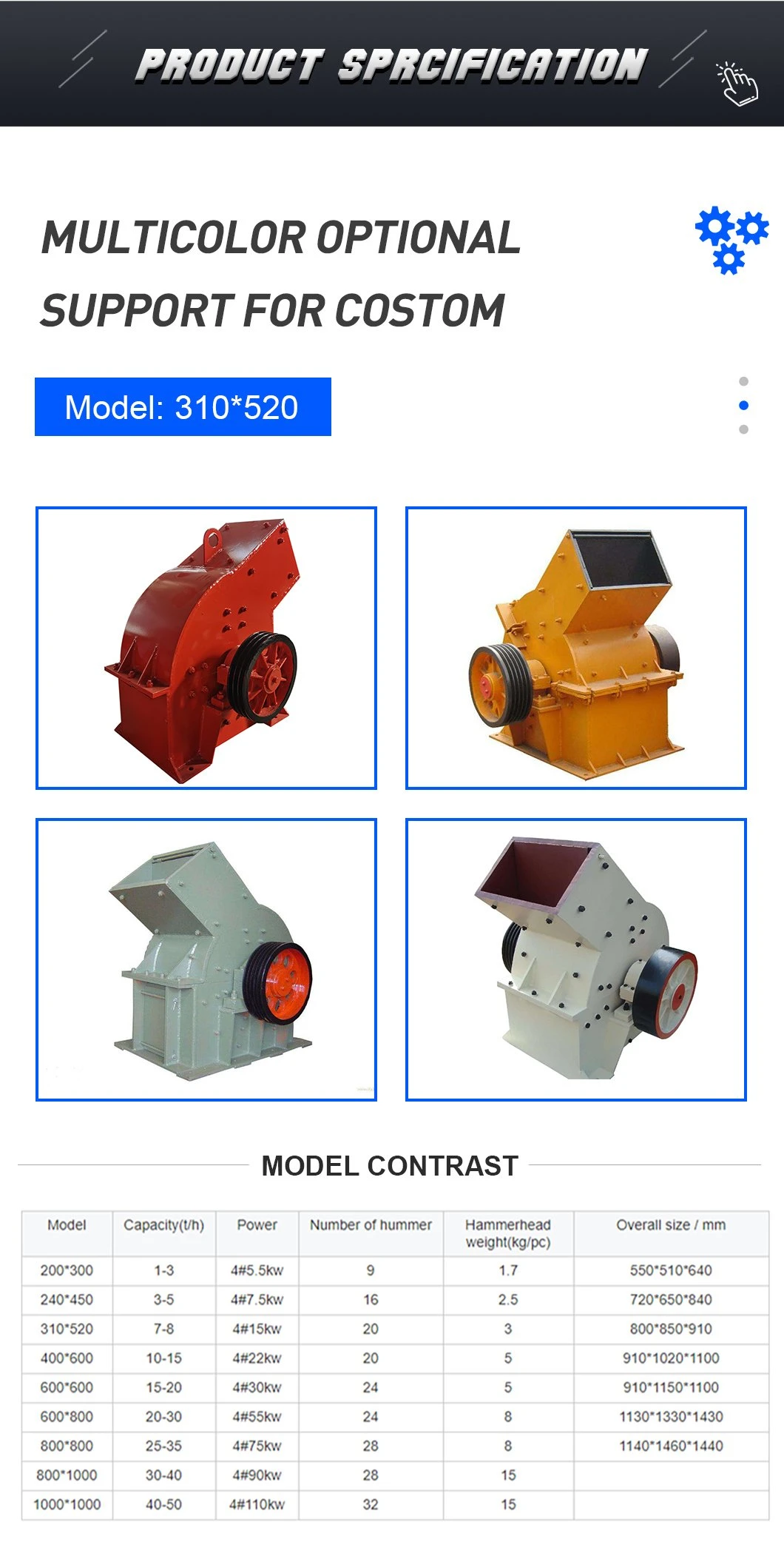 Gold Ore Crusher Stones Mobile Diesel Hammer Crusher/Broken Hammer Mill Grinding Fine Stone Concrete